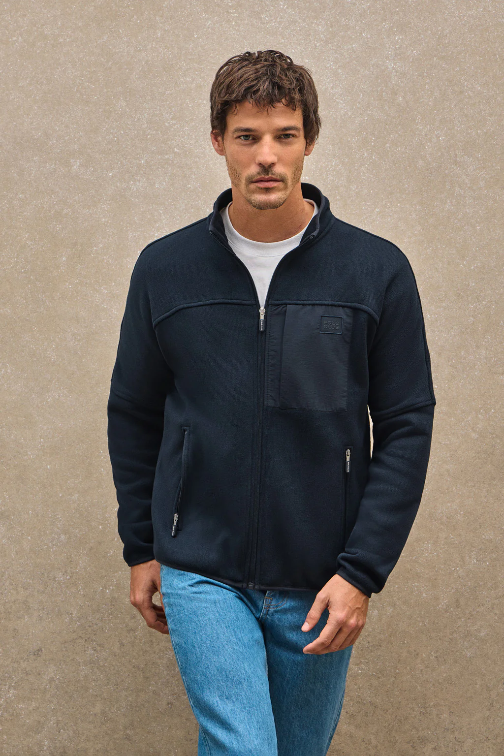 Sudadera polar azul marino con cremallera y logo Polo Club