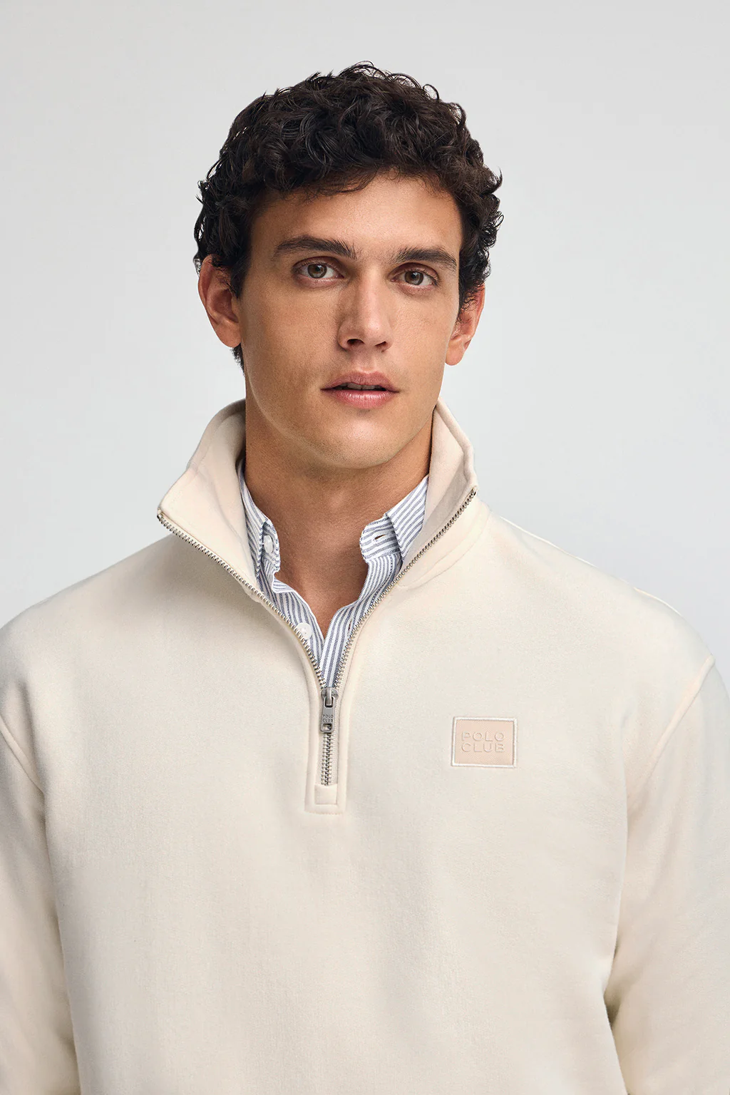 Sudadera color crudo de media cremallera con logo Polo Club - Image 2