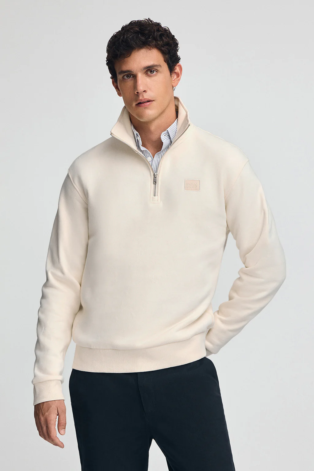 Sudadera color crudo de media cremallera con logo Polo Club - Image 3