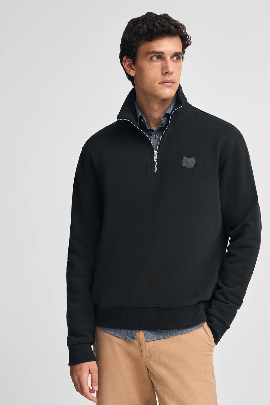 Sudadera negra de media cremallera con logo Polo Club
