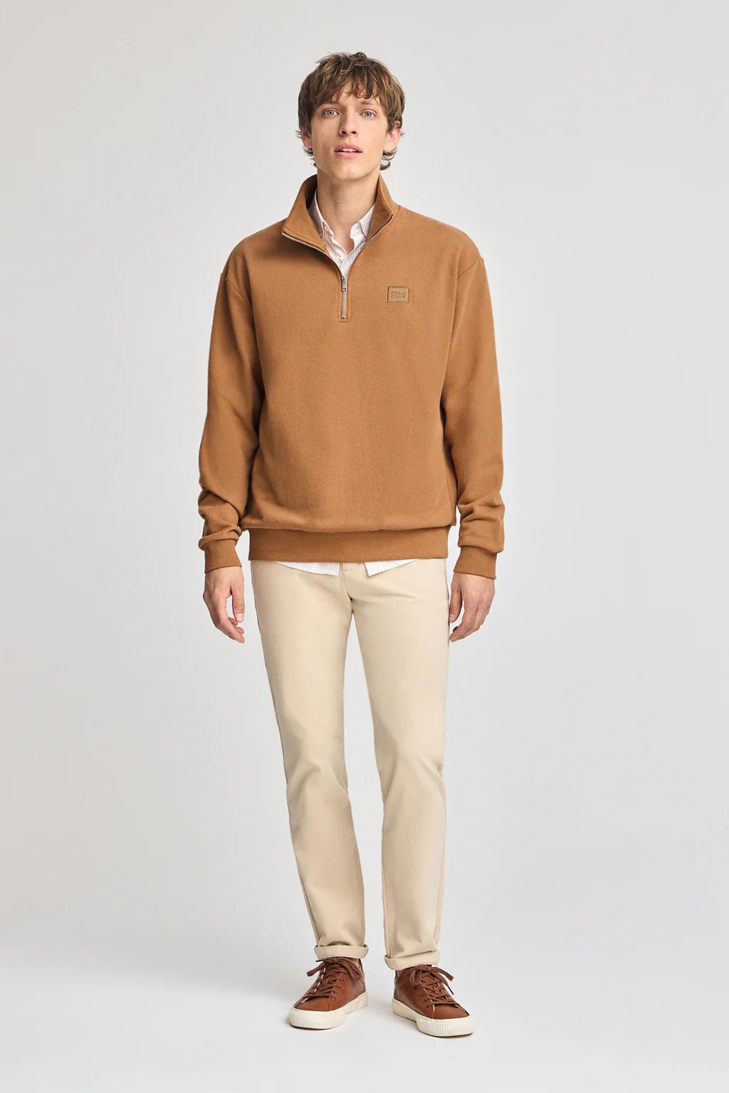 Sudadera camel relax de media cremallera con detalle Polo Club - Image 3