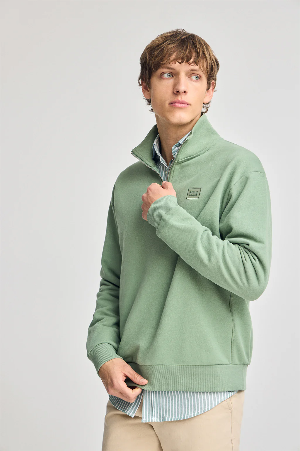 Sudadera verde jade relax de media cremallera con detalle Polo Club