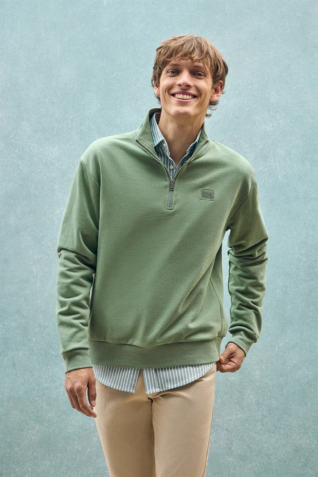 Sudadera verde jade relax de media cremallera con detalle Polo Club - Image 4