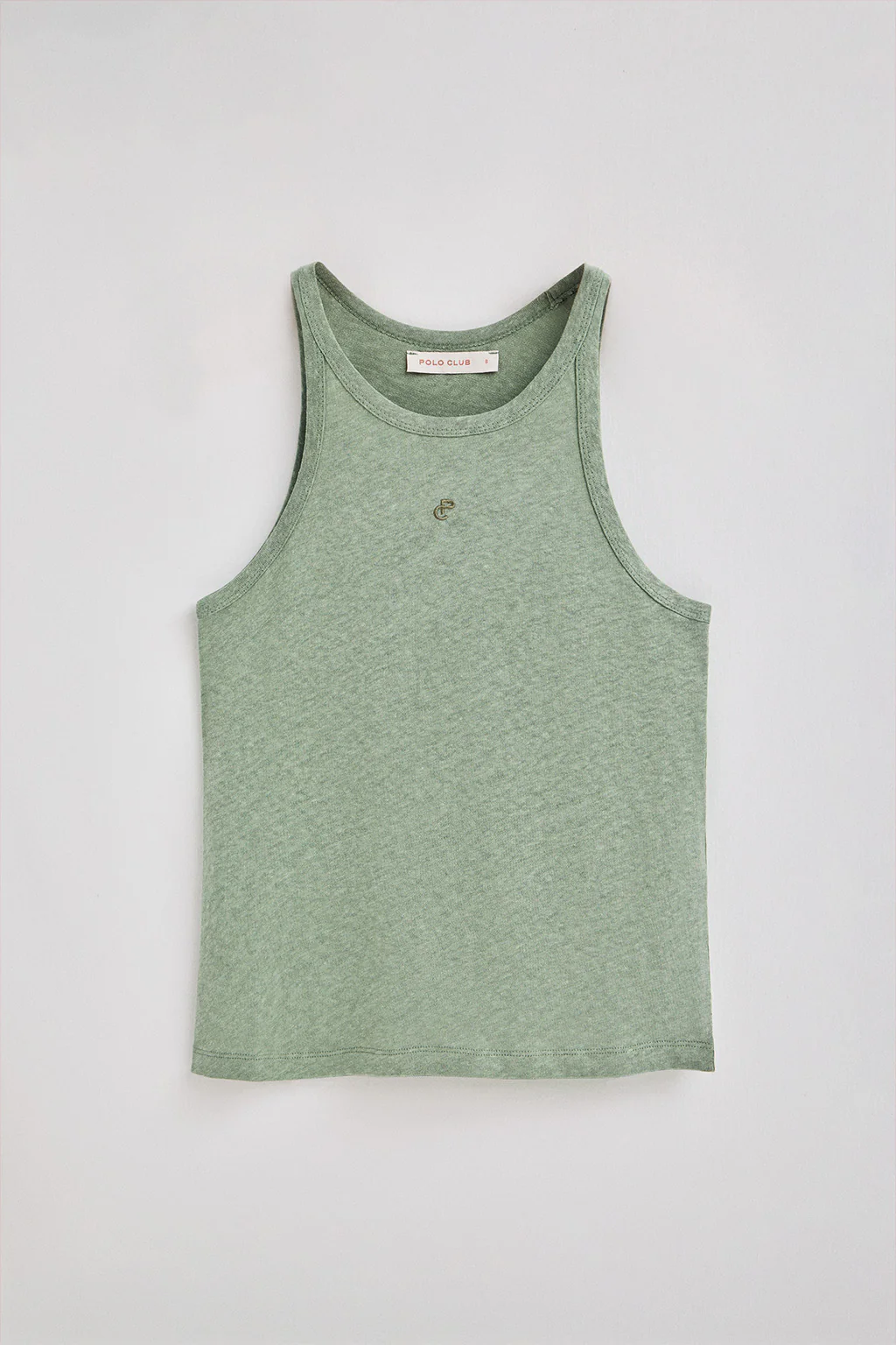 Camiseta verde jade de lino y algodón con monograma bordado - Image 5