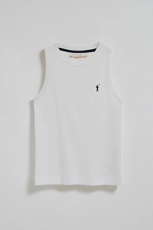 Camiseta básica blanca sin mangas y cuello redondo con logo bordado Rigby Go - Image 10