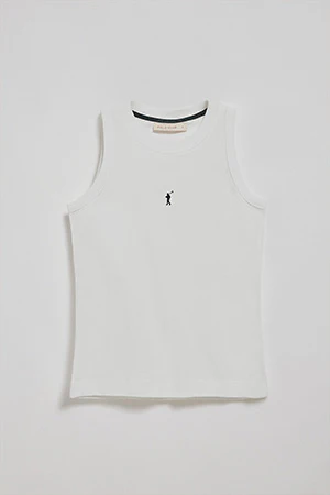 Camiseta básica blanca sin mangas y cuello redondo con logo bordado Rigby Go - Image 7