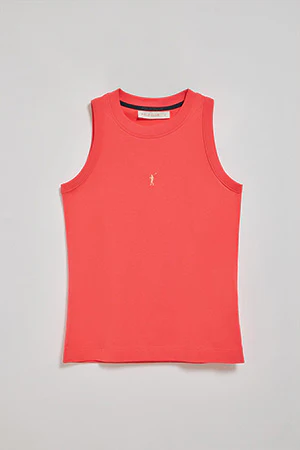 Camiseta básica color coral sin mangas y cuello redondo con logo bordado Rigby Go - Image 9