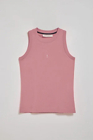 Camiseta básica rosa empolvado sin mangas y cuello redondo con logo bordado Rigby Go - Image 9