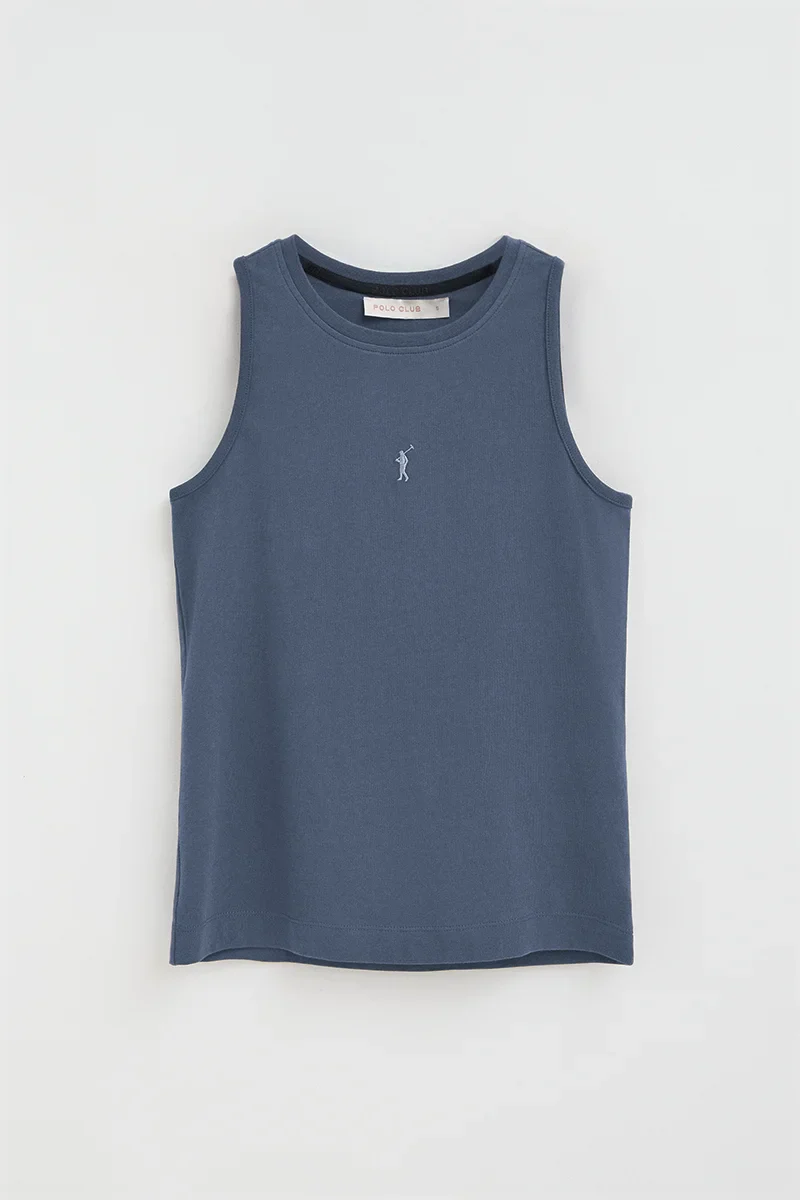 Camiseta sin mangas azul denim de corte slim con bordado Rigby Go - Image 8