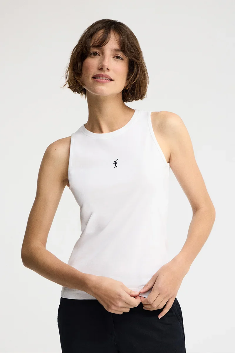 Camiseta sin mangas blanca de corte slim con bordado Rigby Go - Image 3