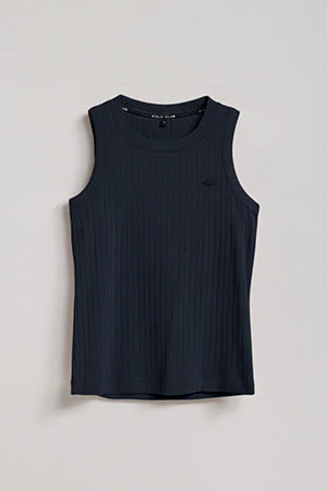 Camiseta top Tamika azul marino acanalada sin mangas con detalle de botón nacarado logotipado - Image 10
