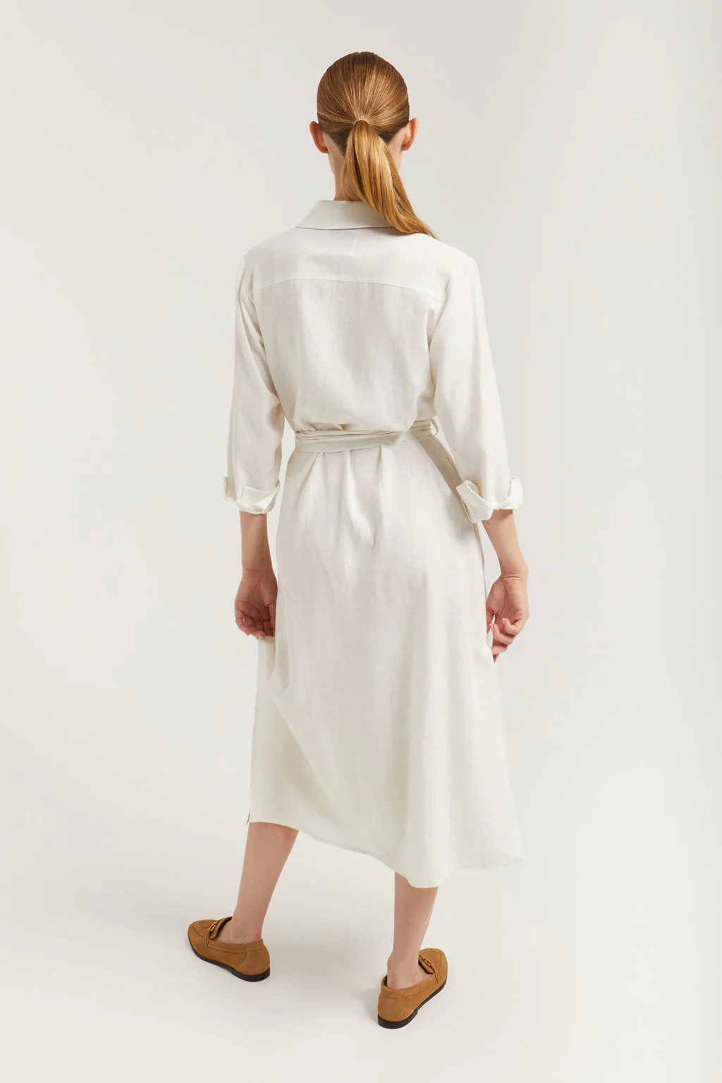 Vestido midi de lino blanco con detalle bordado - Image 6