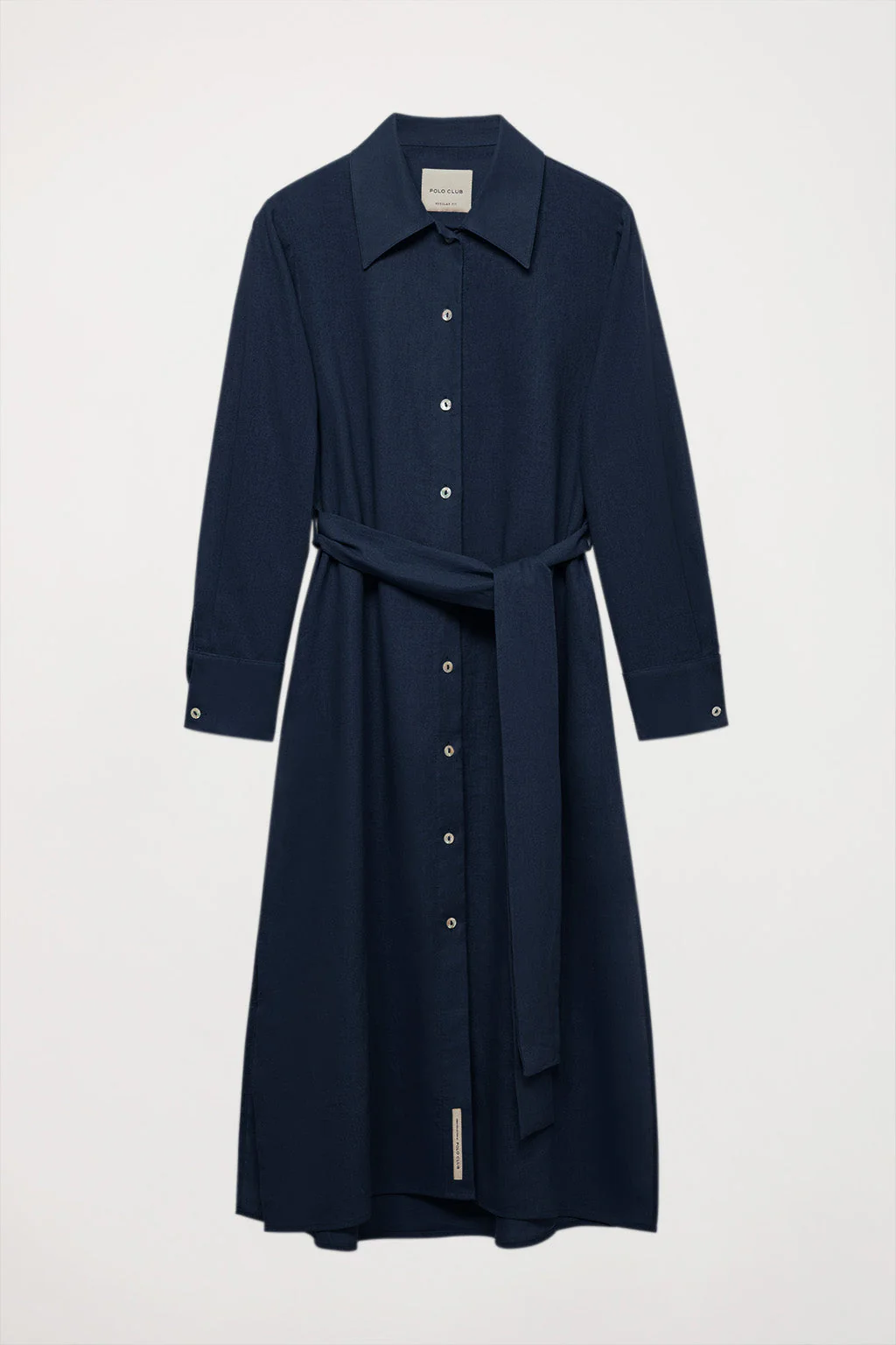 Vestido midi de lino azul marino con detalle bordado - Image 13