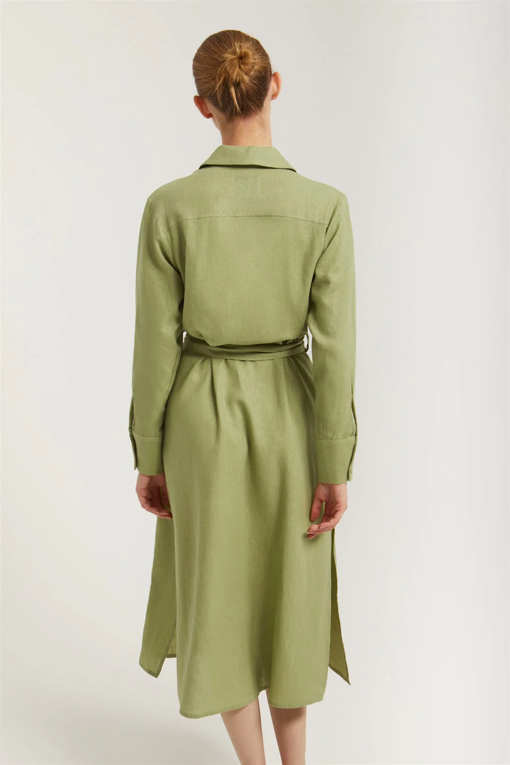 Vestido midi de lino verde con detalle bordado - Image 6