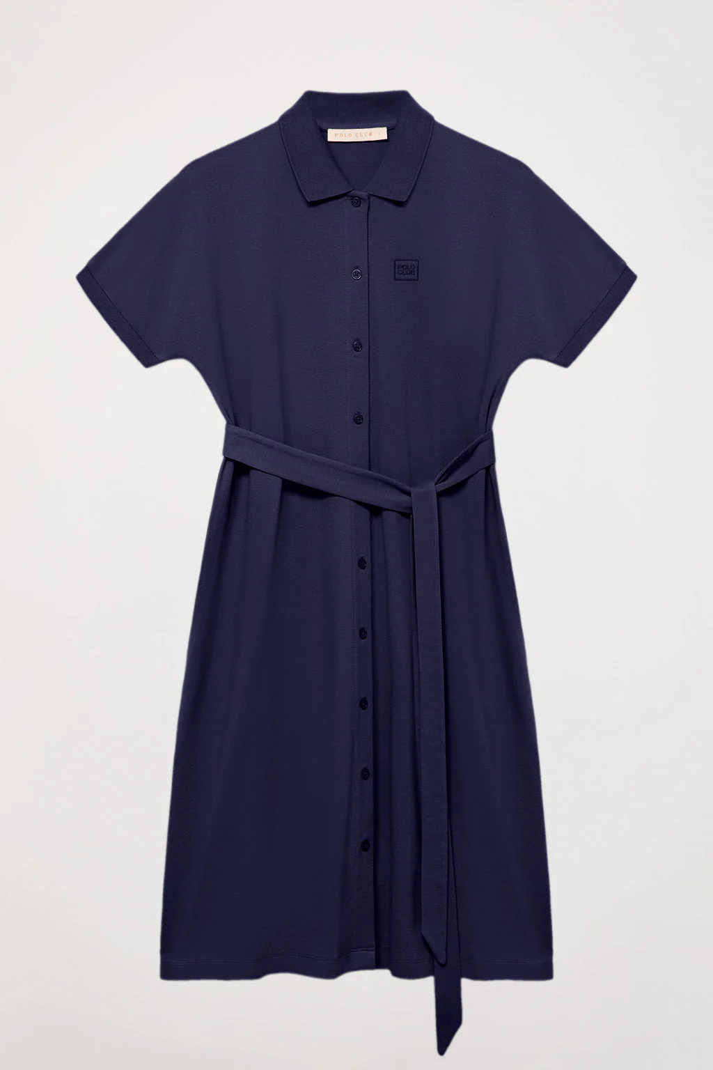 Vestido midi azul marino con logo bordado al tono - Image 5