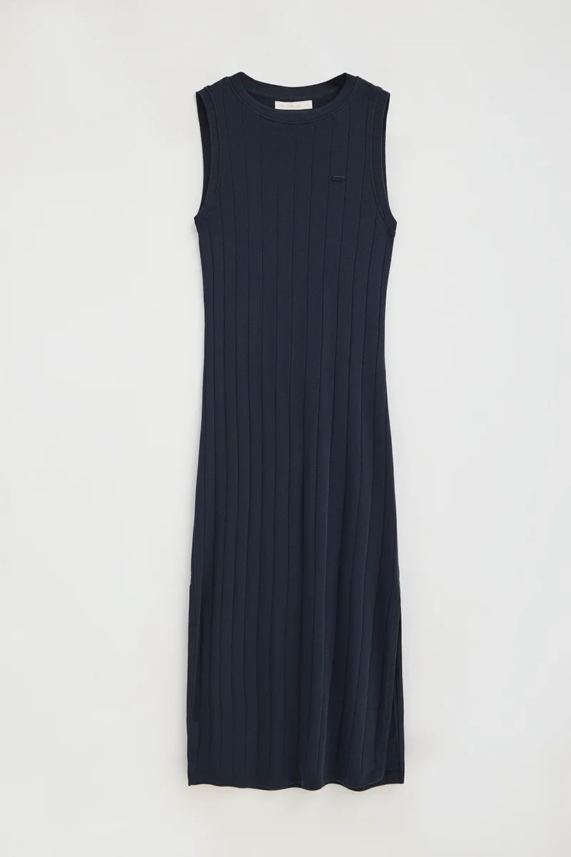 Vestido azul marino de canalé sin mangas y logo Polo Club - Image 6