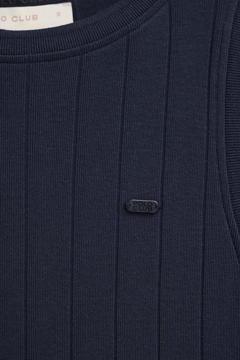 Vestido azul marino de canalé sin mangas y logo Polo Club - Image 7