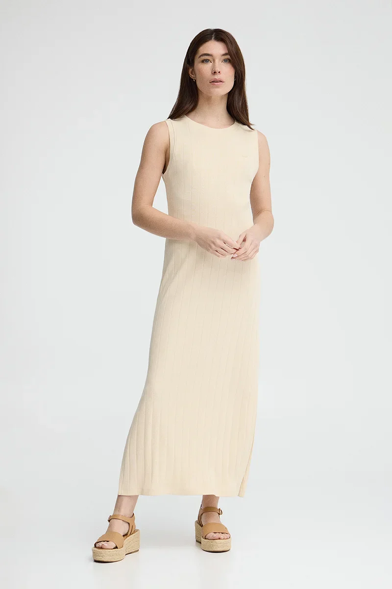 Vestido color crema de canalé sin mangas y logo Polo Club - Image 4