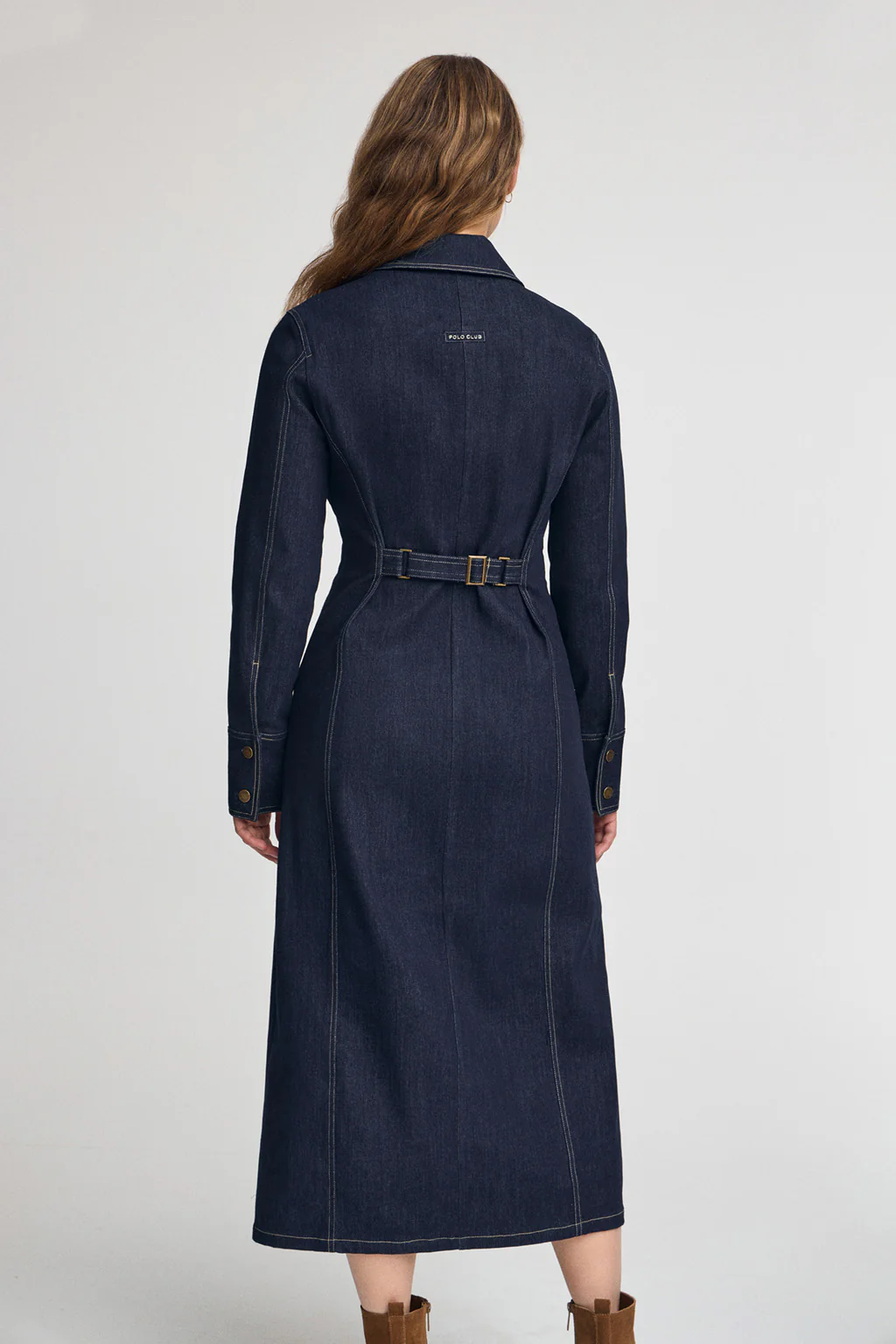 Vestido vaquero azul de corte slim y largo con detalles Polo Club - Image 6