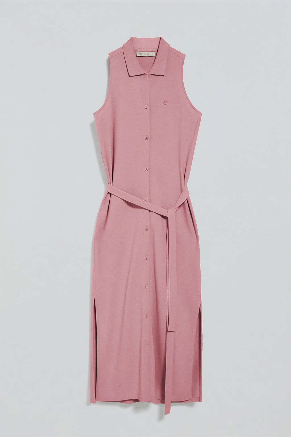 Vestido rosa empolvado sin mangas abotonado con monograma bordado - Image 9