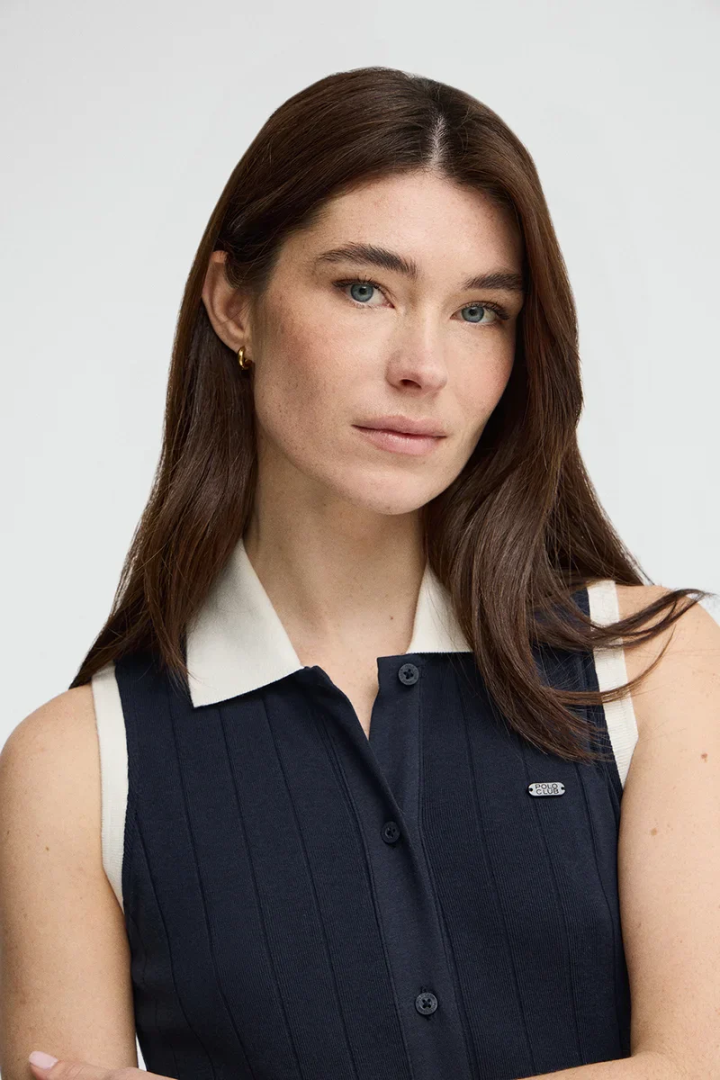 Vestido azul marino de canalé con lazada Polo Club - Image 3