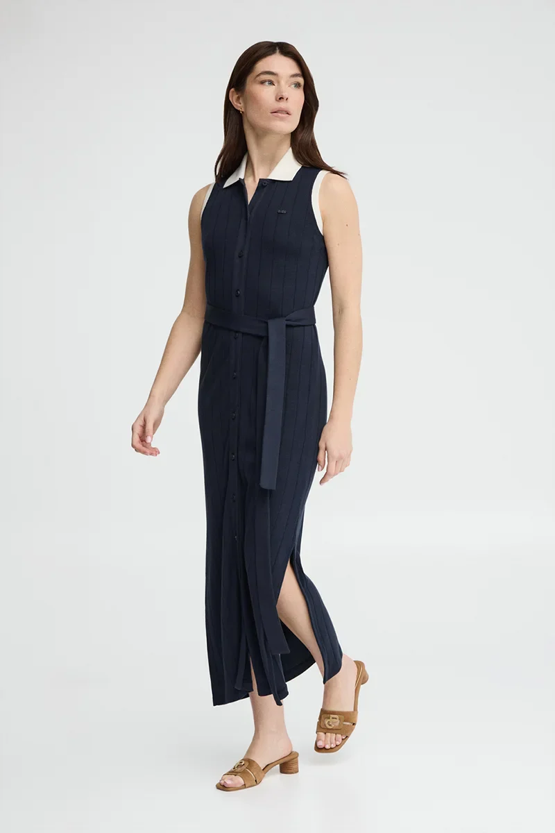 Vestido azul marino de canalé con lazada Polo Club - Image 4