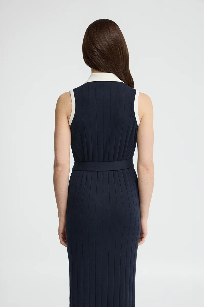 Vestido azul marino de canalé con lazada Polo Club - Image 5