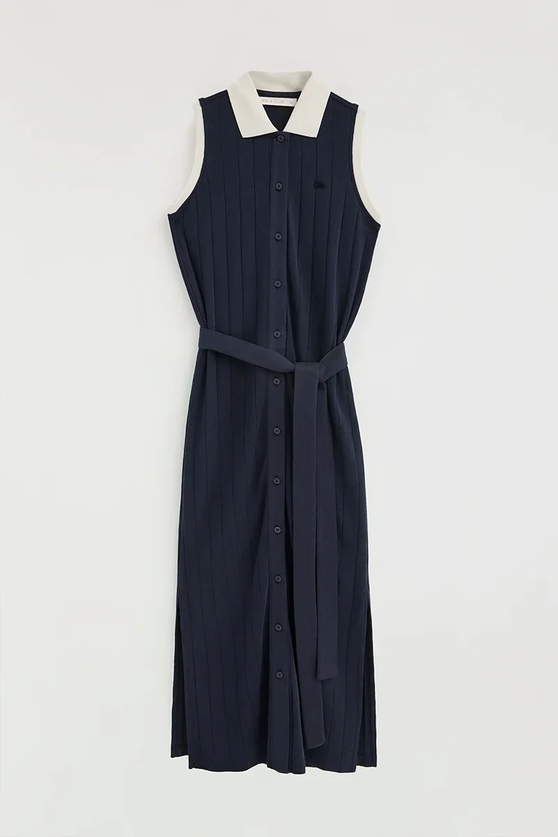 Vestido azul marino de canalé con lazada Polo Club - Image 6