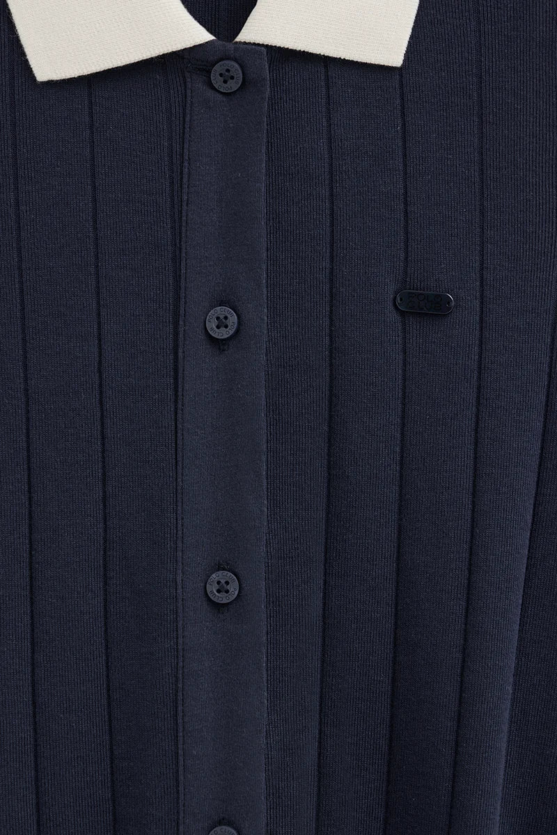 Vestido azul marino de canalé con lazada Polo Club - Image 7