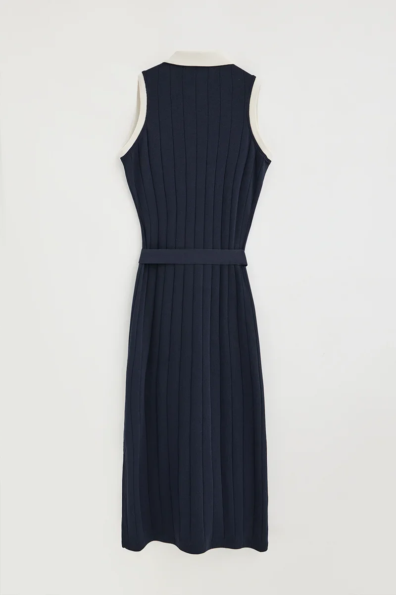 Vestido azul marino de canalé con lazada Polo Club - Image 8