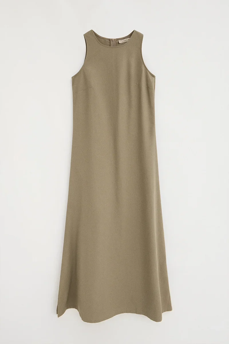 Vestido cotolino caqui sin mangas con logo Polo Club - Image 10