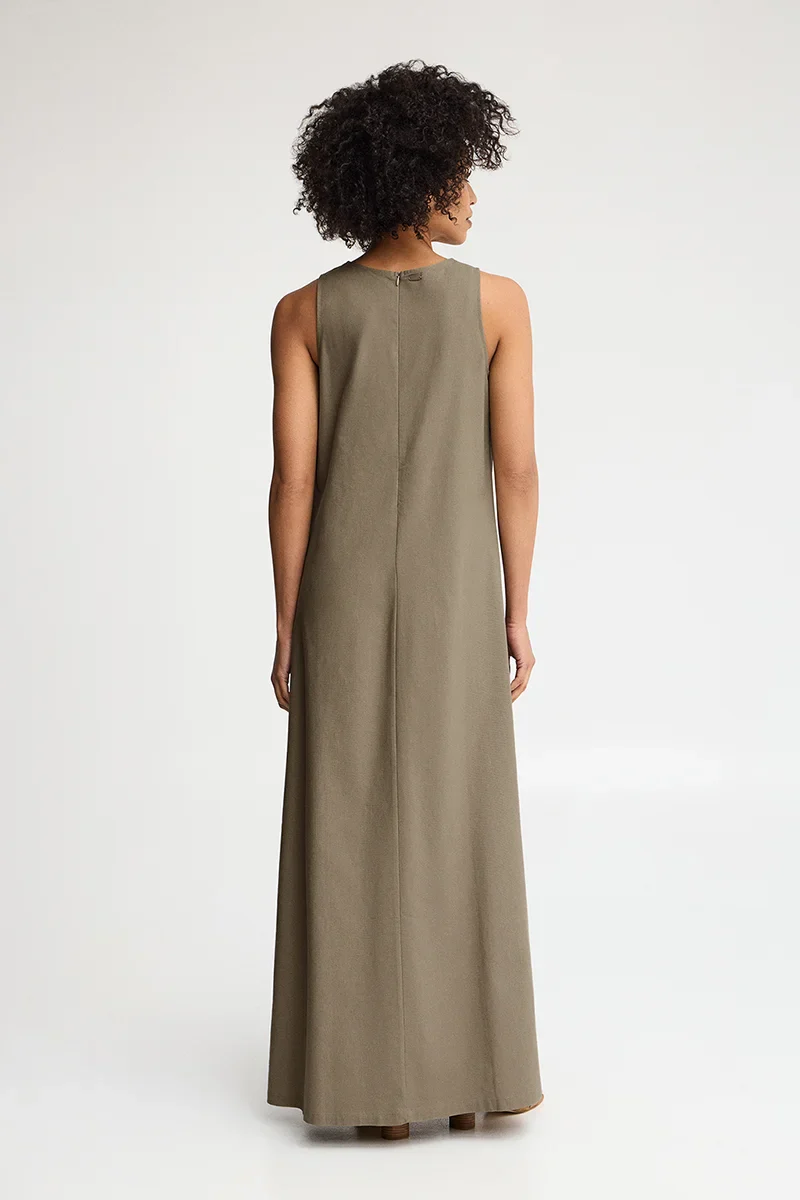 Vestido cotolino caqui sin mangas con logo Polo Club - Image 6
