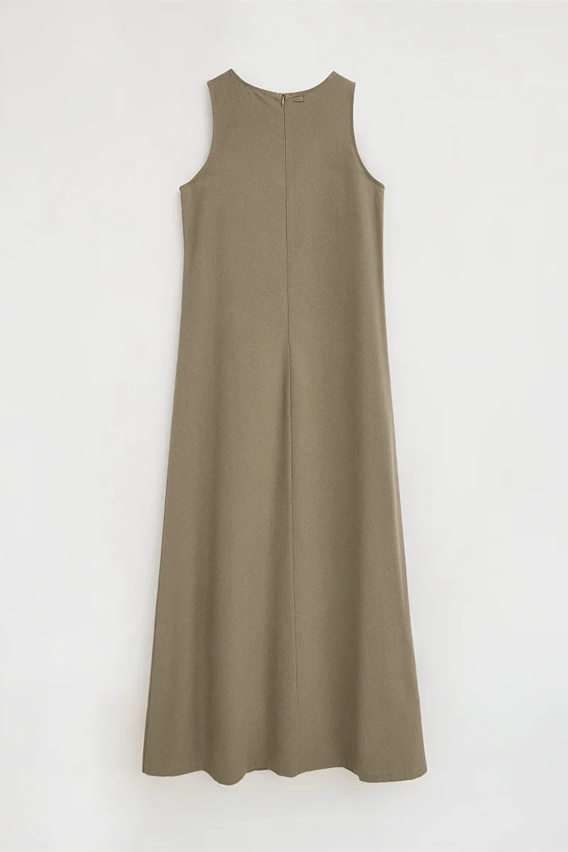 Vestido cotolino caqui sin mangas con logo Polo Club - Image 9