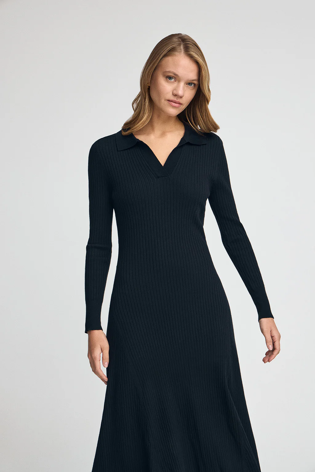 Vestido midi de punto azul marino con logo Polo Club - Image 2