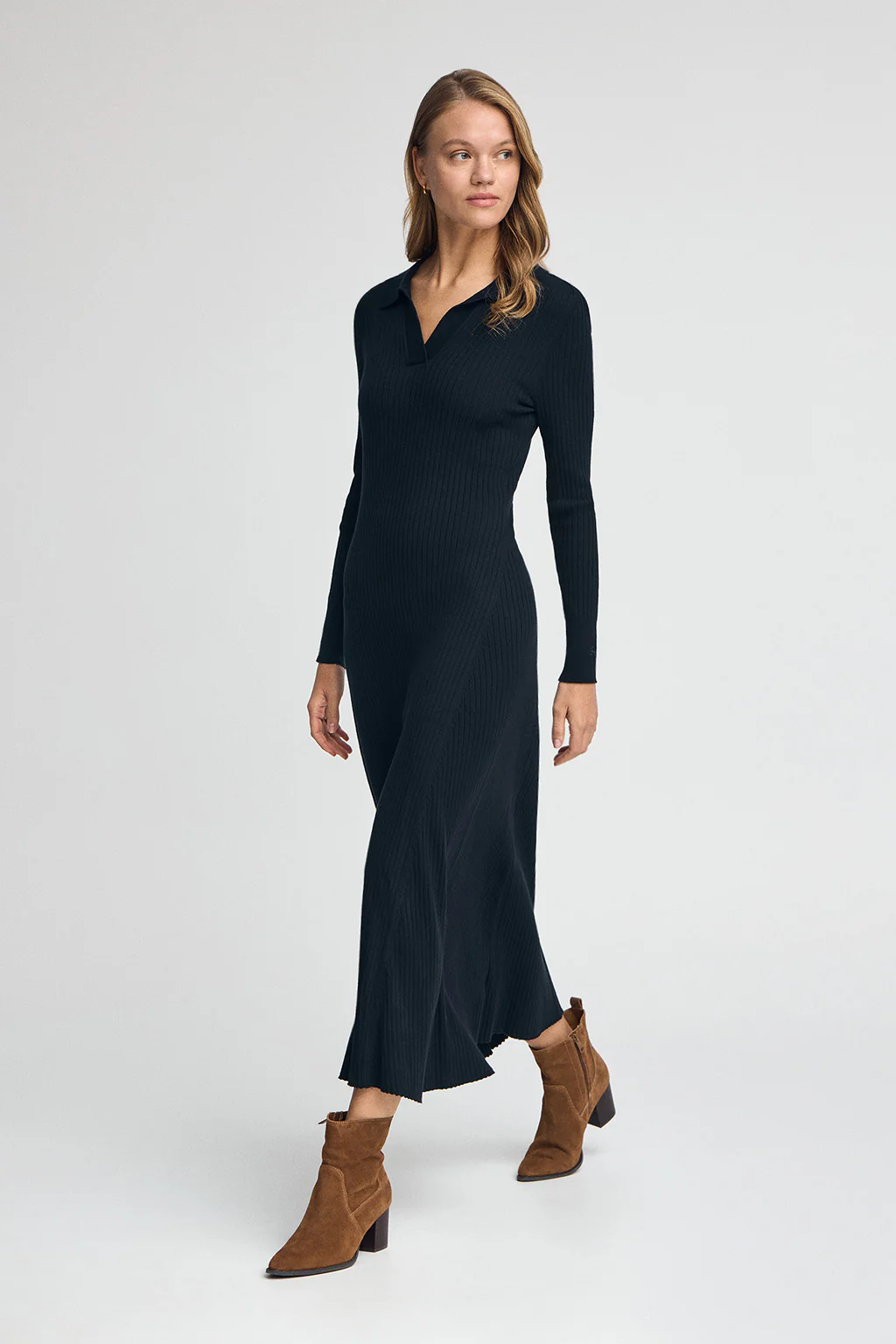 Vestido midi de punto azul marino con logo Polo Club - Image 4