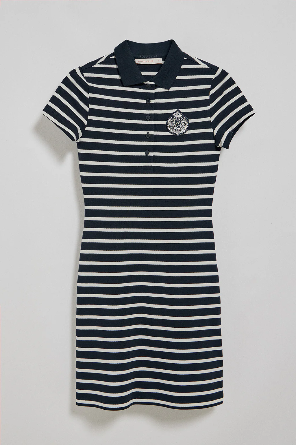 Vestido azul marino de rayas y cuello de polo con parche náutico - Image 8