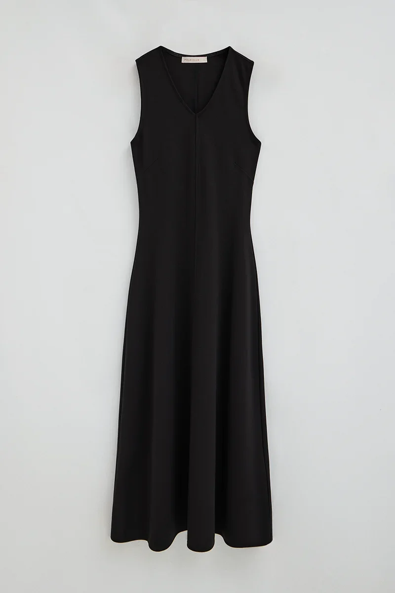 Vestido negro sin mangas de cuello pico y logo Polo Club - Image 9