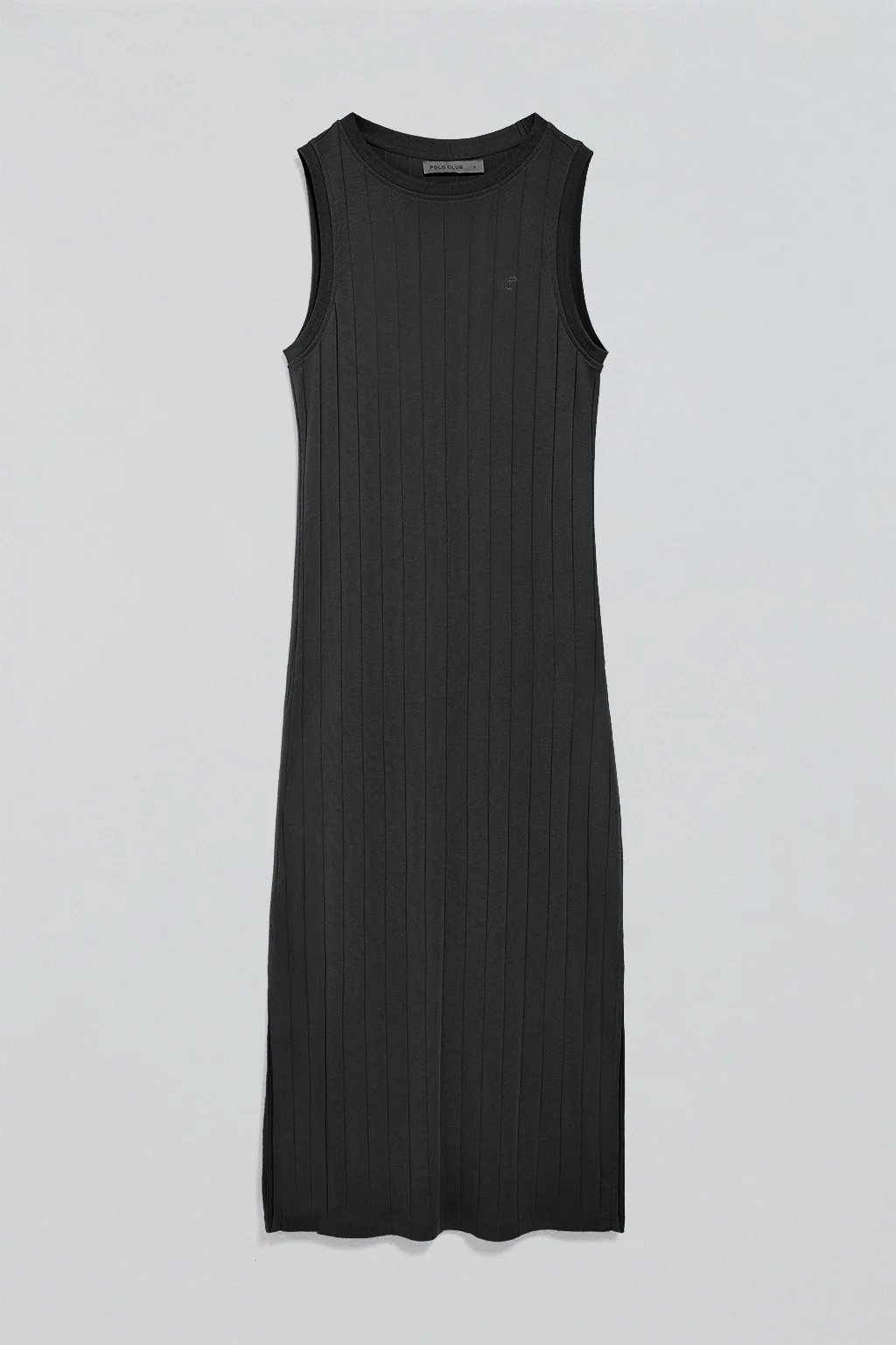 Vestido negro largo y acanalado con monograma bordado - Image 6