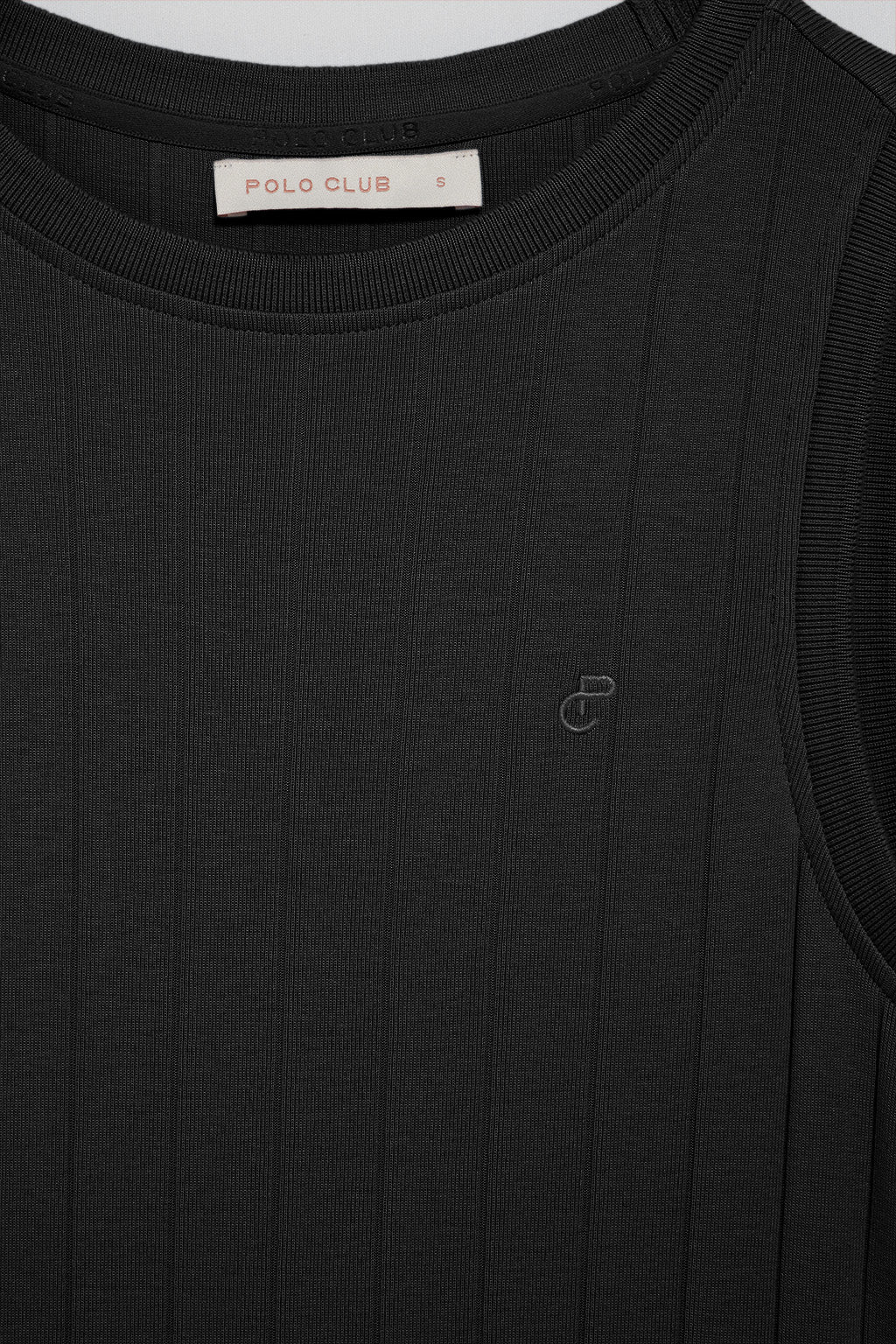 Vestido negro largo y acanalado con monograma bordado - Image 7