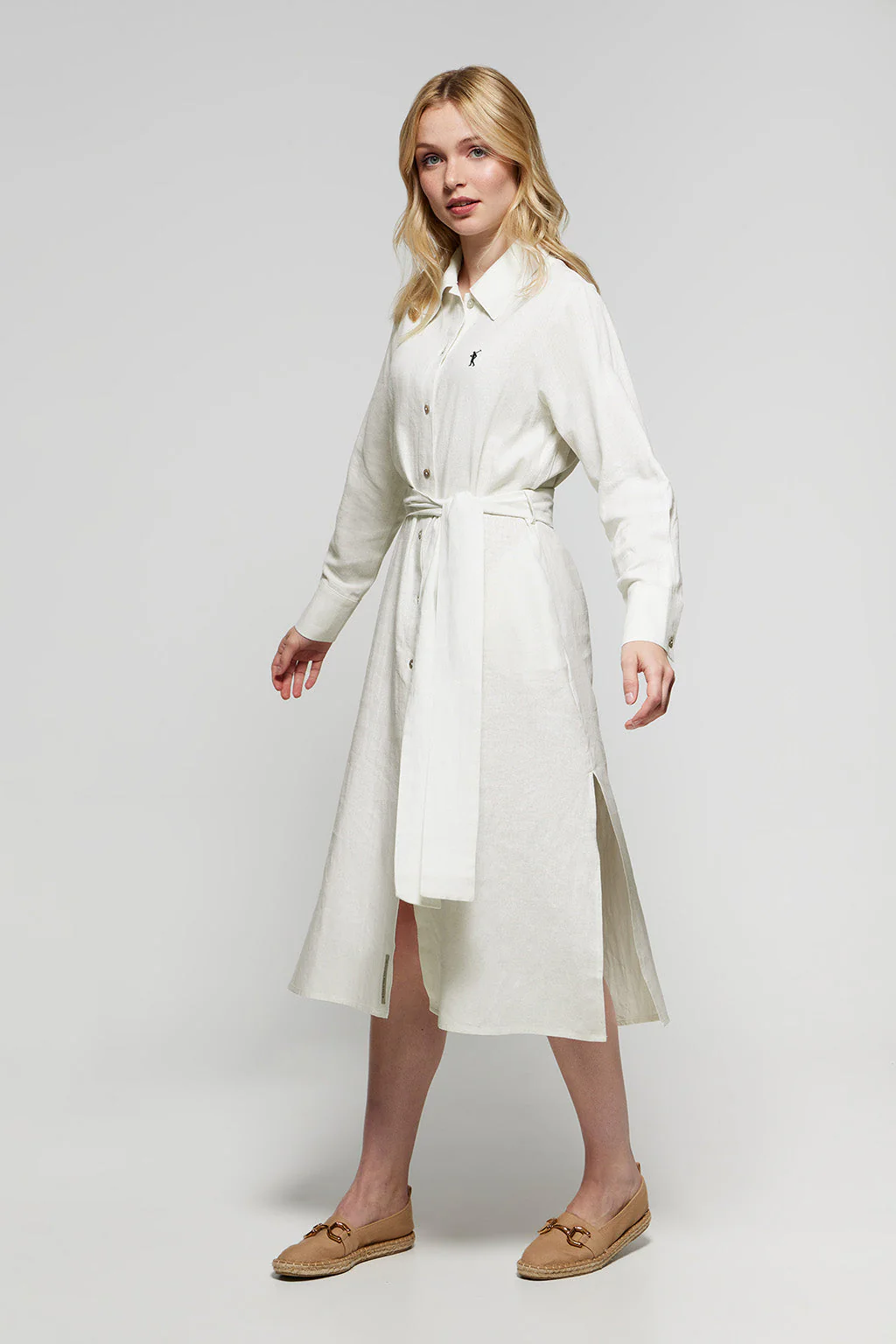 Vestido midi de lino blanco con detalle bordado Rigby Go - Image 4