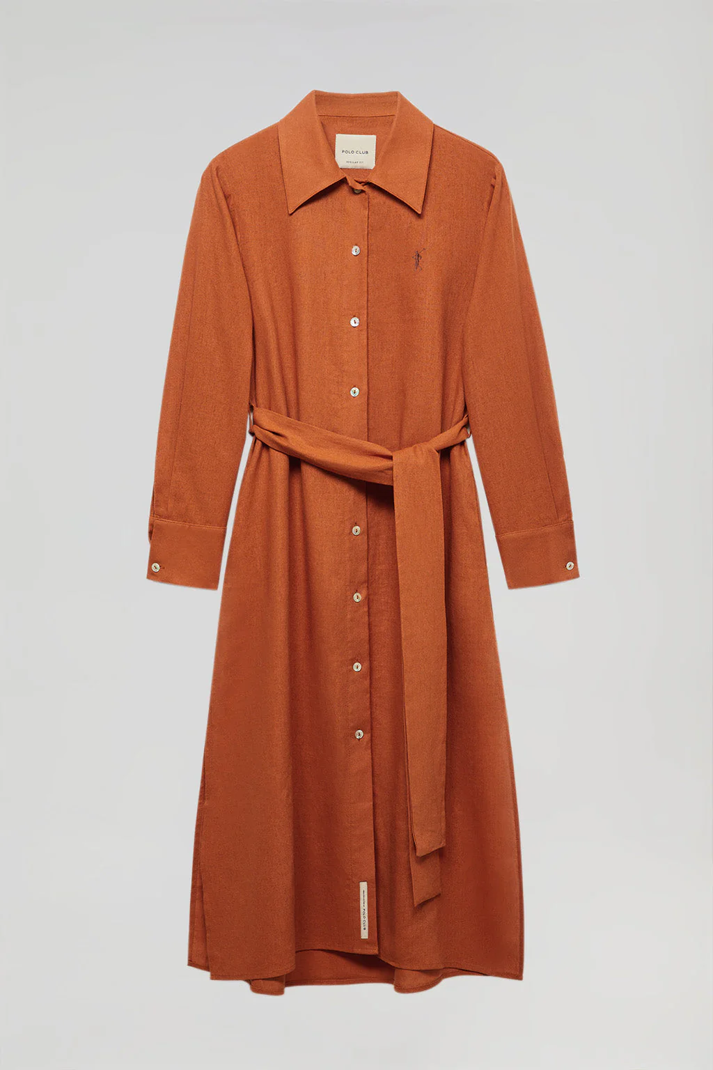 Vestido midi de lino color caldera con detalle bordado Rigby Go - Image 7