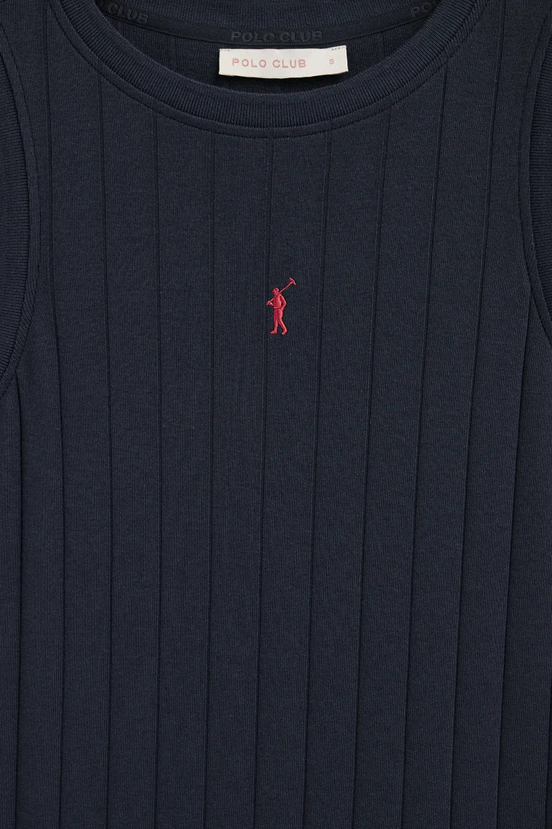 Vestido corto azul marino de canalé con logo Rigby Go - Image 6
