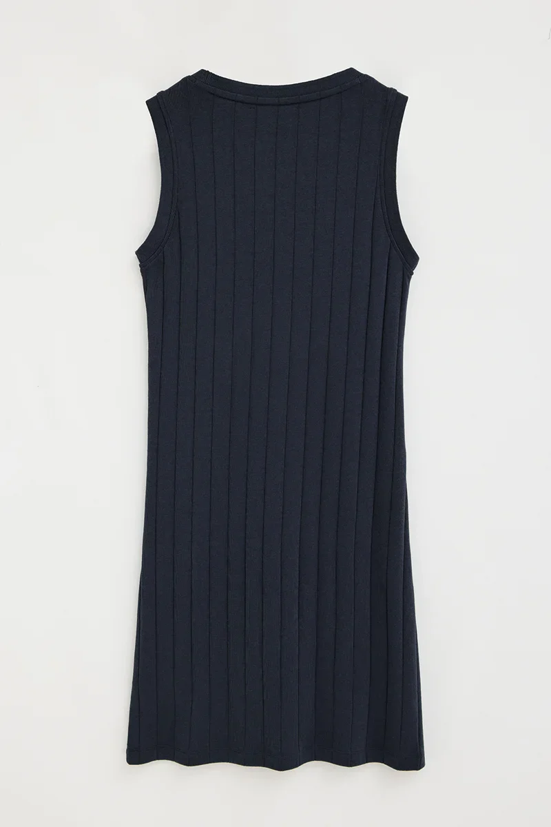 Vestido corto azul marino de canalé con logo Rigby Go - Image 7