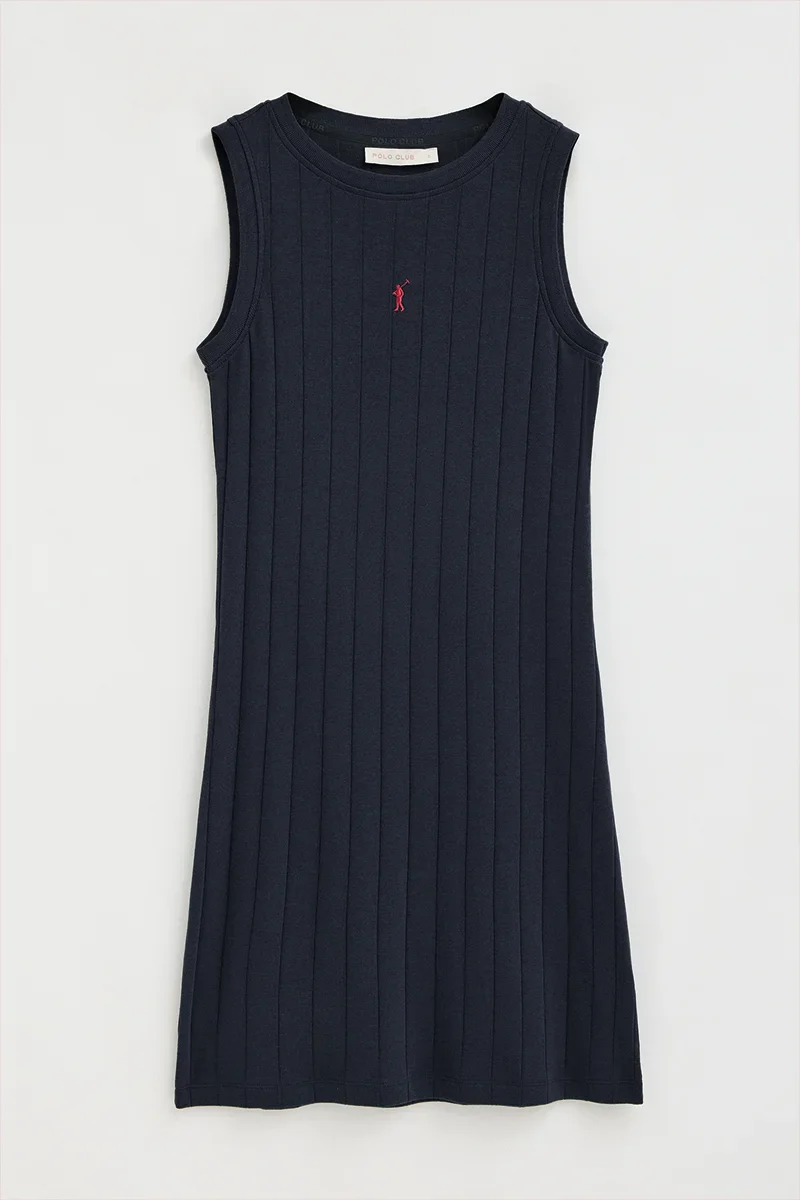 Vestido corto azul marino de canalé con logo Rigby Go - Image 8