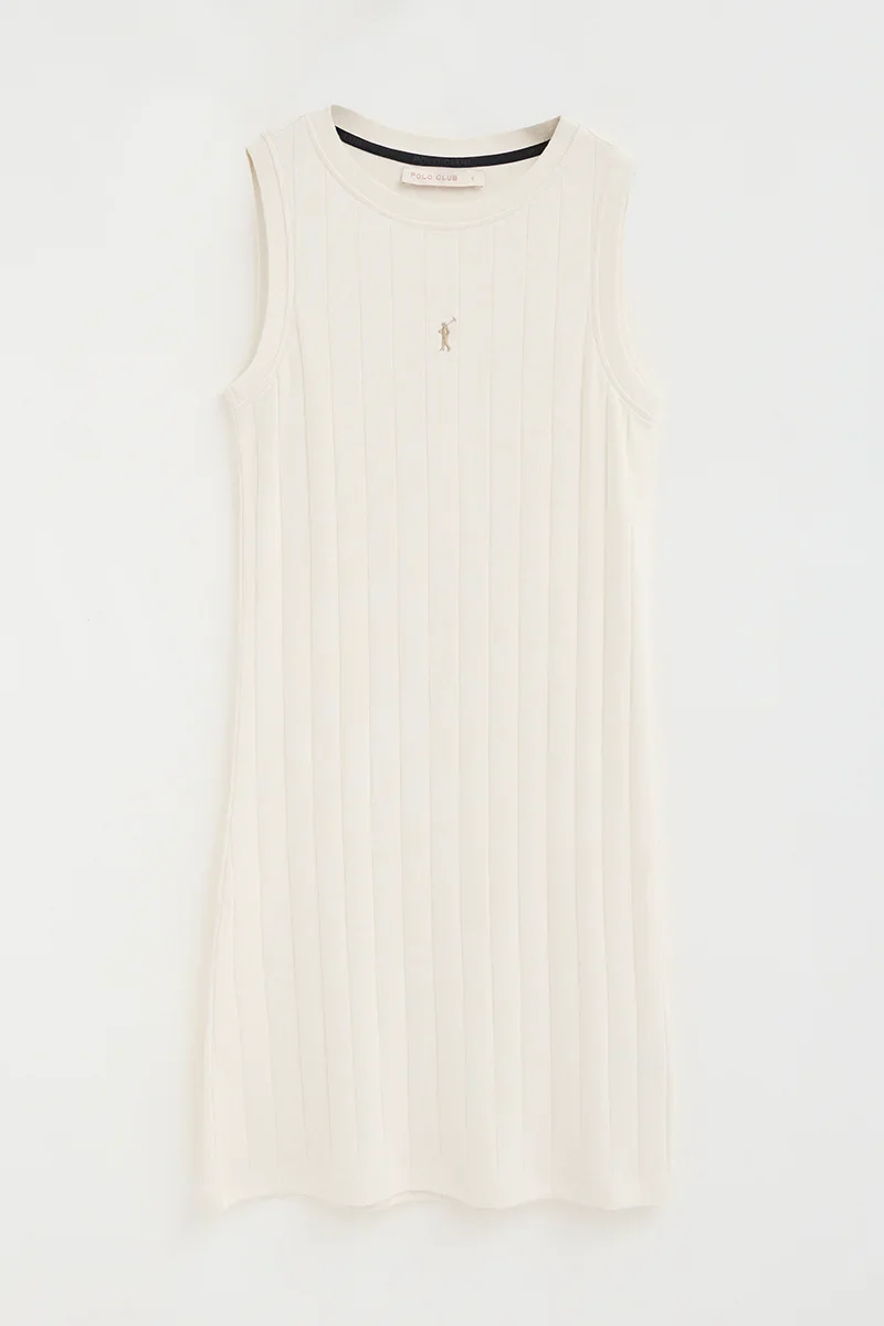 Vestido corto color crudo de canalé con logo Rigby Go - Image 9