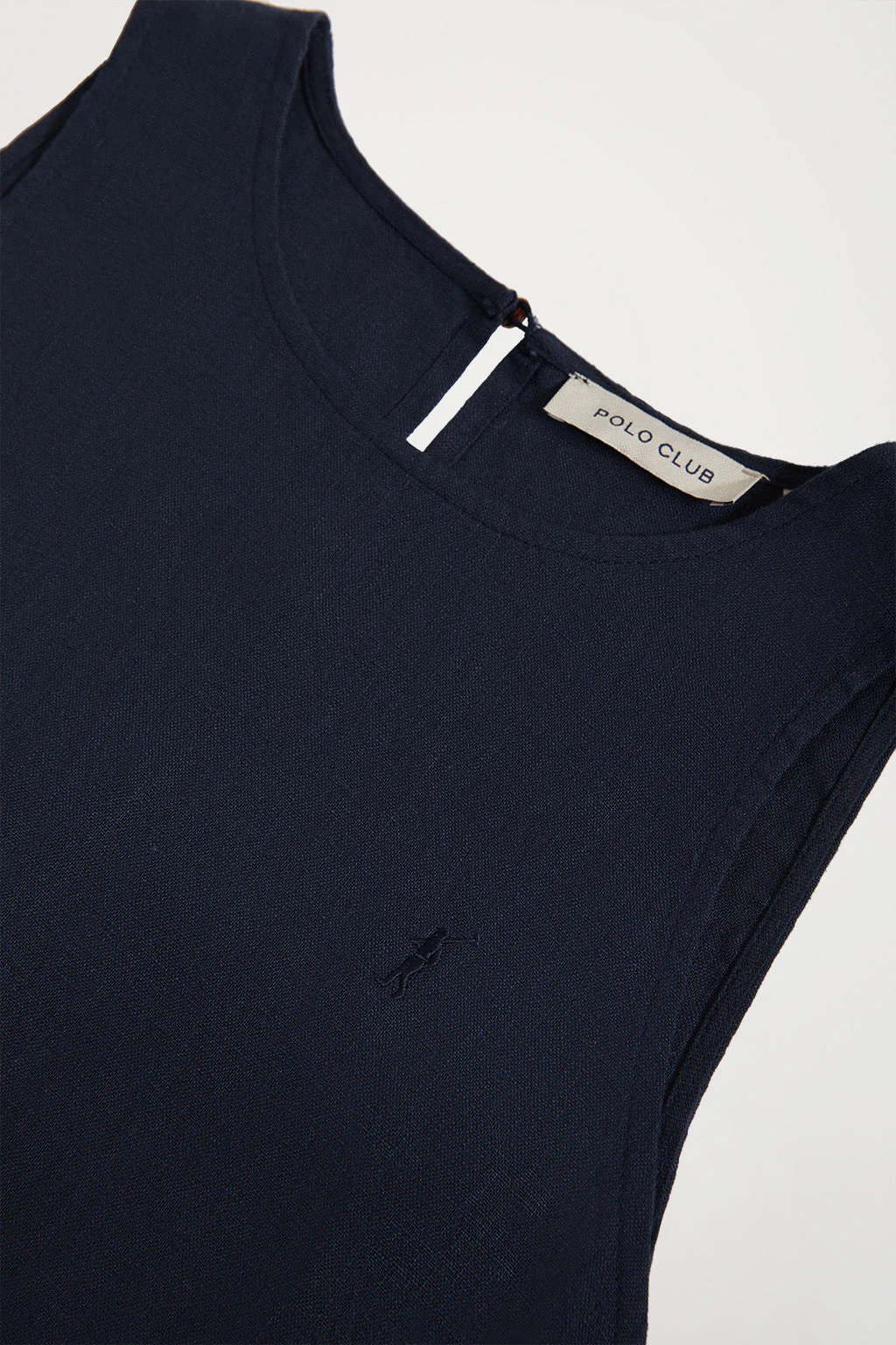 Vestido de lino azul marino sin mangas con logo Rigby Go - Image 7