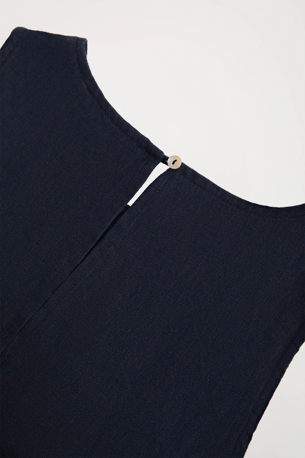 Vestido de lino azul marino sin mangas con logo Rigby Go - Image 9