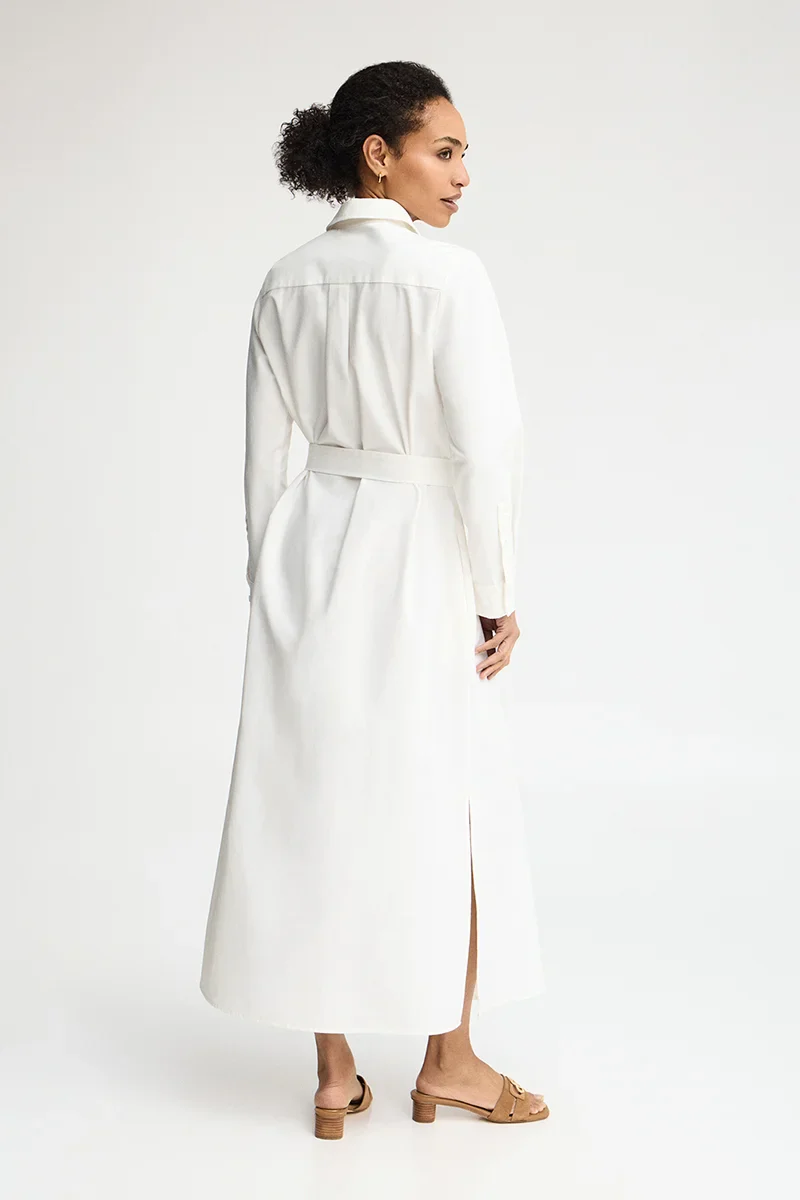 Vestido camisero cotolino blanco de manga larga y logo Rigby Go - Image 5