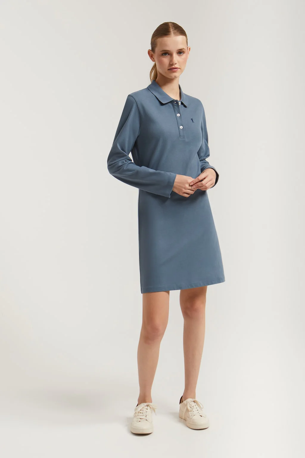 Vestido polero piqué azul denim con bordado Rigby Go - Image 4