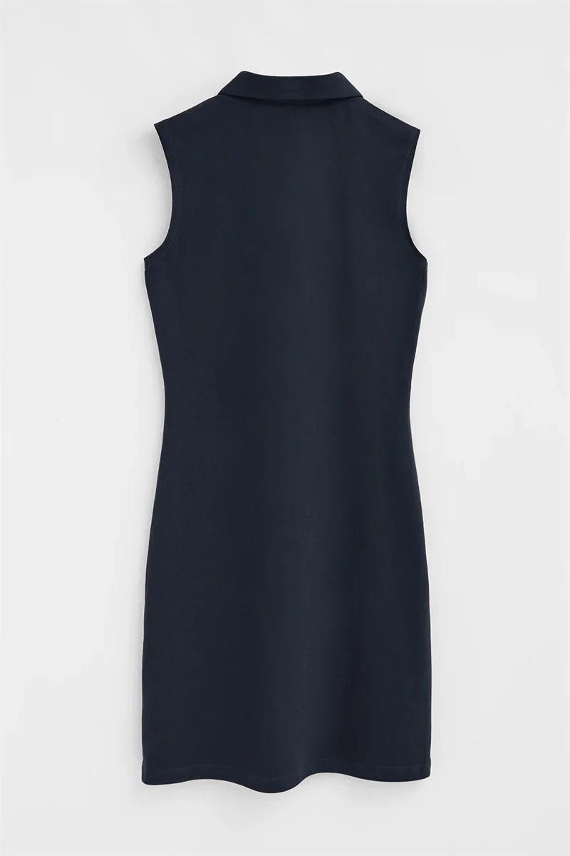 Vestido corto azul marino sin mangas con cuello polo y logo Rigby Go - Image 8